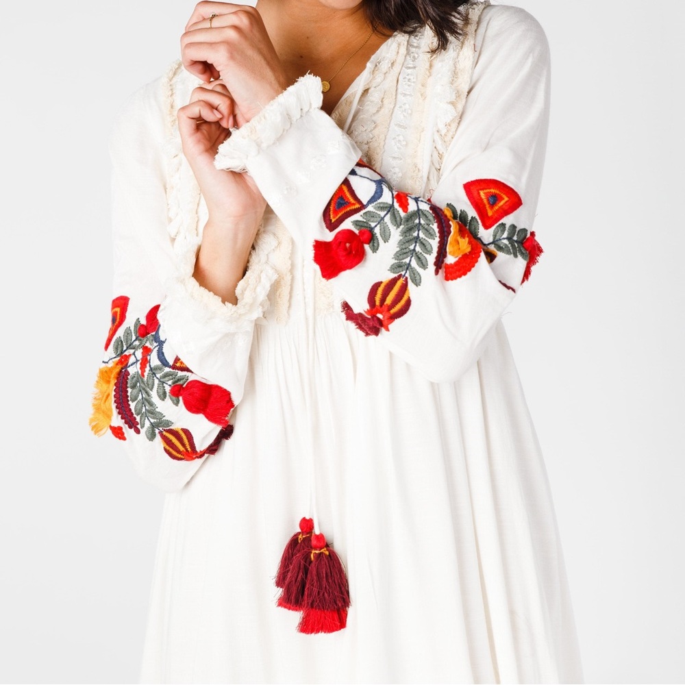 Called to surf free for all embroidered maxi ruffle hem dress